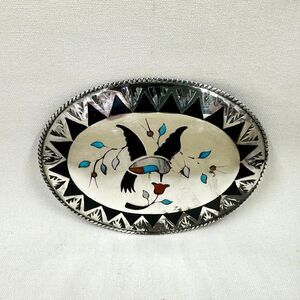 Vintage Benjamin Becenti Navajo Sterling Silver Hummingbird Inlay Belt Buckle